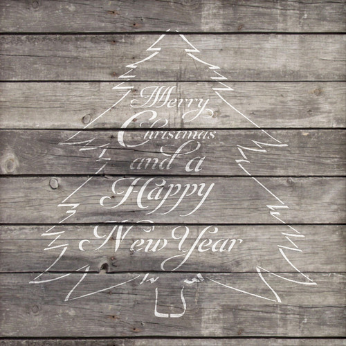 Merry Christmas And A Happy New Year - Tree - Script - Word Art Stencil - 9" x 9" - STCL2091_1 - by StudioR12