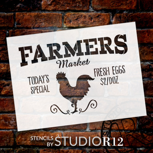 Farmers Market - Today's Special - Fresh Eggs $2/Doz Word Stencil by StudioR12 - Rooster Word Art - 24" x 17" - STCL2186_5