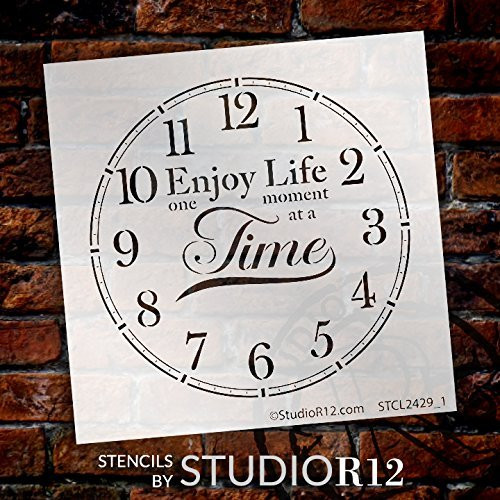 Round Clock Stencil - Enjoy Life One Moment at a Time Letters - Small to Extra Large DIY Painting Farmhouse Home Decor Art - Select Size (18")