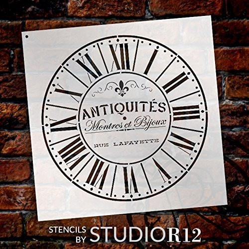 Round Clock Stencil - Parisian Roman Numerals - French Antique Words - DIY Paint Wood Clock Small to Extra Large Home Decor - Select Size (18")