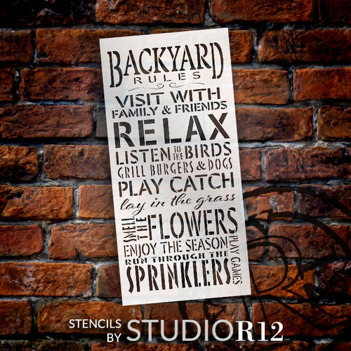 Backyard Rules Stencil by StudioR12 -  Summer Word Art - 11" x 23" - STCL2411_2