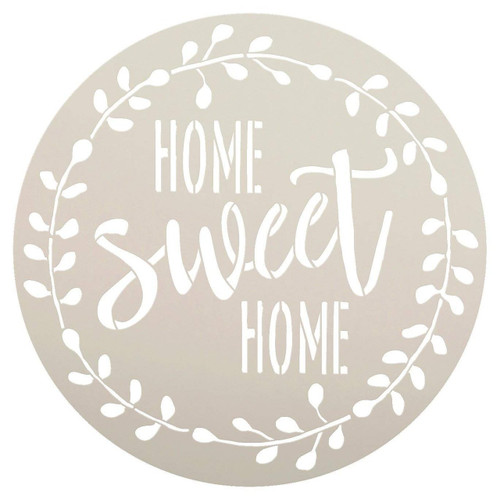 Home Sweet Home Stencil with Laurel Wreath by StudioR12 | Reusable Mylar Template for Painting Wood Signs | Round Design | DIY Home Decor Country Farmhouse Style | Mixed Media | Select Size