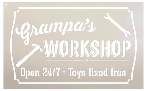 Grampa's Workshop - Open 24/7 Sign Stencil by StudioR12 | Reusable Mylar Template | Use to Paint Wood Signs - Pallets - DIY Grandpa Gift - Select Size