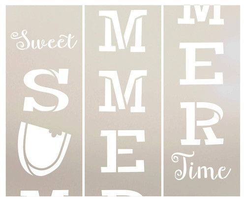 Sweet Summer Time Tall Porch Stencil with Watermelon by StudioR12 | 3 Piece | DIY Large Vertical Outdoor Home Decor for Entryway | Craft & Paint Wood Leaner Signs | Reusable Mylar Template | Size 6ft
