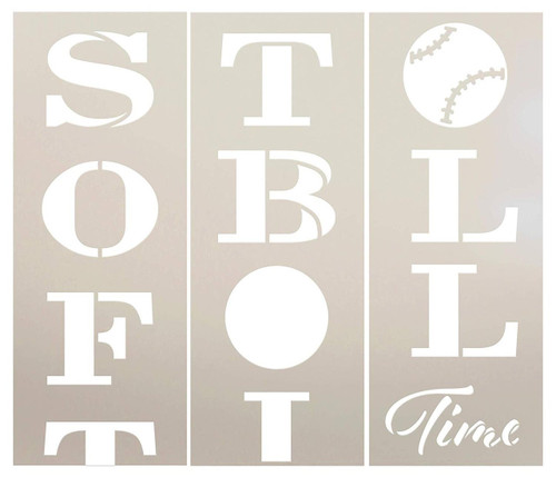 Softball Time Tall Porch Stencil by StudioR12 | 3 Piece | DIY Large Vertical Sports Fan Home Decor | Front Door or Entryway | Craft & Paint Wood Leaner Signs | Reusable Mylar Template | Size 6ft