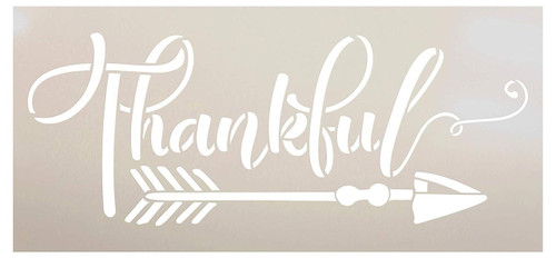 Thankful with Arrow Scripted Stencil by StudioR12 | Wood Signs | Word Art Reusable | Family Dining Room | Painting Chalk Mixed Media Multi-Media | Use for Journaling, DIY Home - Choose Size