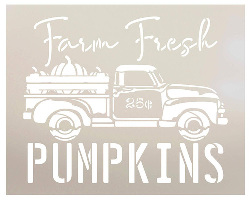 Farm Fresh Pumpkins 25 Cents with Truck Stencil by StudioR12 | Wood Signs | Word Art Reusable | Fall | Painting Chalk Mixed Media Multi-Media | Use for Journaling, DIY Home - Choose Size