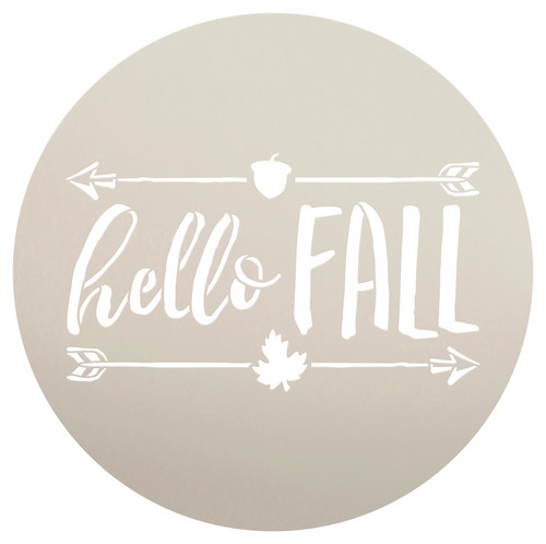 Hello Fall Stencil by StudioR12 | Shabby Chic Word Art - Mylar Template | 9.5" round Small