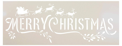 Merry Christmas Stencil by StudioR12 - Santa Sleigh - Reindeer - Mistletoe | Reusable Mylar Template Paint Wood Sign | Craft Holiday Home Decor Rustic DIY Farmhouse Select Size Small - XLG