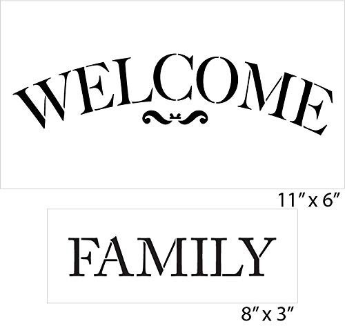 Welcome Family Arched Stencil Set - 2 Piece by StudioR12 | Reusable Mylar Template | Use to Paint Wood Signs - Walls - DIY Traditional Home Decor