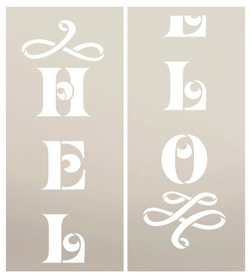Hello Flourish Tall Porch Stencil by StudioR12 | 2 Piece | DIY Large Vertical Welcome Home Decor for Front Door or Entryway | Craft & Paint Wood Leaner Signs | Reusable Mylar Template | Size 4ft