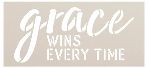 Grace Wins Stencil by StudioR12 | Paint Wood Sign | Reusable Mylar Template | Craft Simple Cursive Faith Home Decor | DIY Rustic Blessed Christian Quote Inspiration & Prayer