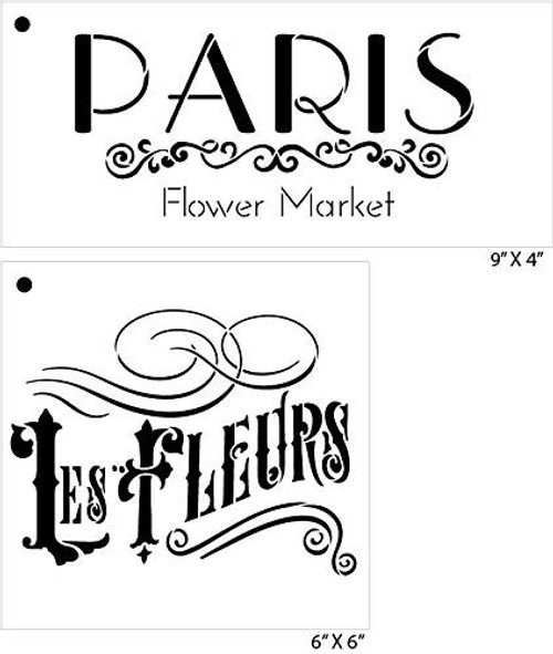 Paris Flower Market Les Fleurs Stencil Set 2 - Piece by StudioR12 | Reusable Mylar Template | Use to Paint Wood Signs - Walls - Tables - DIY Kitchen Decor