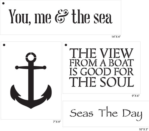 You Me and The Sea Nautical Anchor Stencil Set - 4 Piece by StudioR12 | Reusable Mylar Template | Use to Paint Wood Signs - Walls - Tables - DIY Kitchen Decor