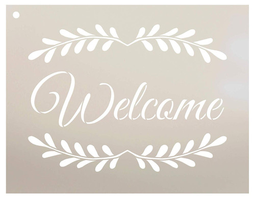 Welcome with Leaves Stencil by StudioR12 | Reusable Mylar Template | Use to Paint Wood Signs - Pallets - Pillows - Walls - DIY Home Decor - Select Size