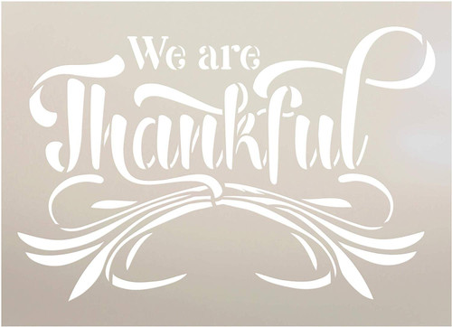 We are Thankful Stencil by StudioR12 | DIY Rustic Fall Farmhouse Home Decor | Thanksgiving Autumn Harvest Word Art | Craft & Paint Wood Signs | Reusable Mylar Template | Select Size