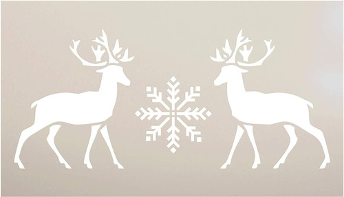 Facing Reindeer Stencil with Antlers & Snowflake by StudioR12 | DIY Christmas Winter Home Decor | North Pole Wall Art | Craft & Paint Wood Sign | Reusable Mylar Template | Select Size