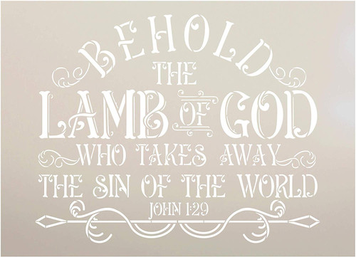 Lamb of God John 1:29 Stencil StudioR12 | Christian Faith Bible Verse Word Art | DIY Vintage Christmas Holiday Home Decor | Craft & Paint Wood Sign | Reusable Mylar Template | Size (22.5 x 16.25 inch)