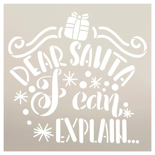 Dear Santa I Can Explain Stencil with Present by StudioR12 | DIY Fun Embellished Christmas Holiday Word Art Home Decor | Craft & Paint Wood Signs | Reusable Mylar Template | Select Size