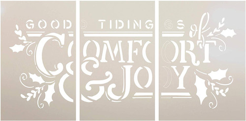 Tidings of Comfort & Joy Jumbo 3-Part Stencil with Holly by StudioR12 | DIY Christmas Word Art Home Decor | Paint Oversize Holiday Wood Signs | Reusable Mylar Template | Extra Large | 42 x 24 inch