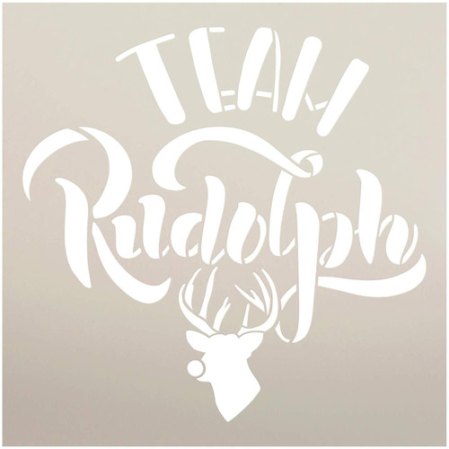 Team Rudolph Stencil with Reindeer Antlers by StudioR12 | DIY Christmas Farmhouse Home Decor | Holiday Script Word Art | Craft & Paint Wood Signs | Reusable Mylar Template | Select Size