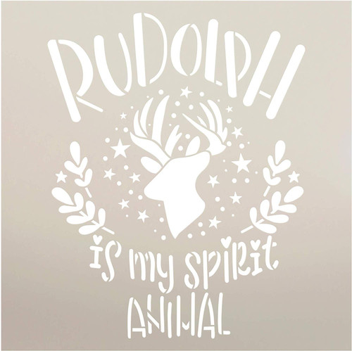 Rudolph is My Spirit Animal Stencil with Reindeer by StudioR12 | DIY Christmas Home Decor | Fun Embellished Holiday Word Art | Paint Wood Signs | Reusable Mylar Template | Select Size