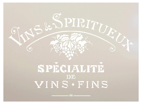 Vintage French Fine Wine Stencil with Grapes by StudioR12 | DIY Old French Ephemera Home Decor & Furniture | Vins Fins Kitchen & Bar Word Art | Paint Wood Signs | Mylar Template | Size (15 x 11 inch)