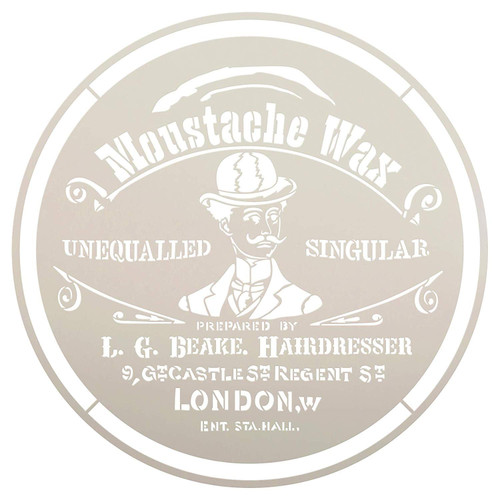 Moustache Wax Round Stencil by StudioR12 | DIY Old Victorian Barber Shop Ephemera Home Decor & Furniture | Vintage London | Paint Antique Wood Signs | Reusable Template | Select Size