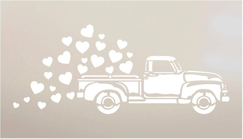 Old Truck Valentine Stencil - Hearts by StudioR12 | Reusable Mylar Template | Paint Wood Sign | Rustic Farmhouse Holiday | Craft DIY Vintage Home Decor | Select Size Small - Large