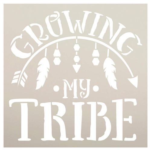 Growing My Tribe Stencil with Arrow & Feathers by StudioR12 | DIY Tribal Family Home Decor | Boho Embellished Word Art | Craft & Paint Wood Signs | Reusable Mylar Template | Select Size