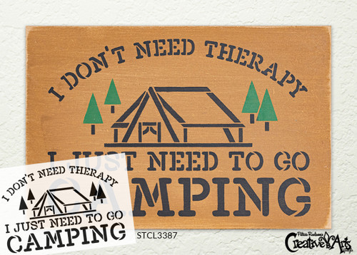 No Therapy Just Camping Stencil with Tent by StudioR12 | DIY Country Rustic Home Decor | Camping Adventure Word Art | Craft & Paint Wood Sign | Reusable Mylar Template | Select Size