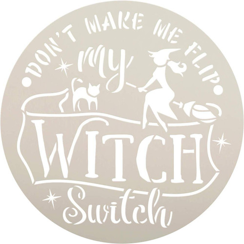 Flip My Witch Switch Stencil with Broomstick by StudioR12 | DIY Halloween Home Decor | Craft & Paint | Reusable Template | Select Size