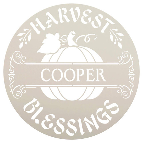 Personalized Harvest Blessings Round Stencil with Pumpkin | DIY Custom Last Name Fall Home Decor | Paint Wood Signs | Reusable Template | Select Size