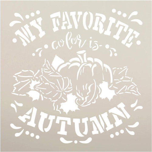 Favorite Color is Autumn Stencil with Pumpkin Leaf by StudioR12 | DIY Fall Farmhouse Home Decor | Paint Rustic Wood Signs | Select Size