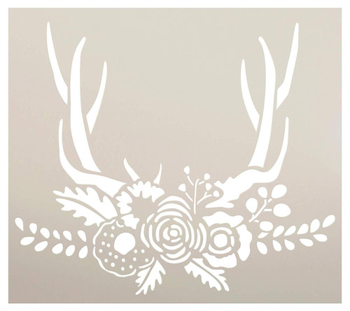 Boho Antlers & Flower Laurels Stencil by StudioR12 | DIY Rustic Vine Deer Rose Gift | Garden Floral Home Decor | Craft Nature Hunter Farmhouse | Reusable Mylar Template | Paint Wood Sign