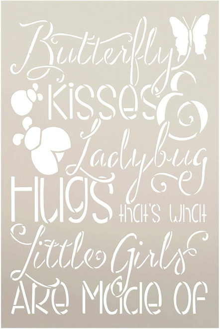Butterfly Kisses & Ladybug Hugs Stencil by StudioR12 | DIY Ampersand Home Decor | Craft and Paint Wood Sign | Reusable Mylar Template | Little Girl Cute Gift | Select Size