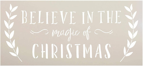 Believe Magic of Christmas Stencil by StudioR12 | DIY Holiday Laurel Home Decor | Craft & Paint Wood Sign | Reusable Mylar Template | Winter Cursive Script Gift |Select Size