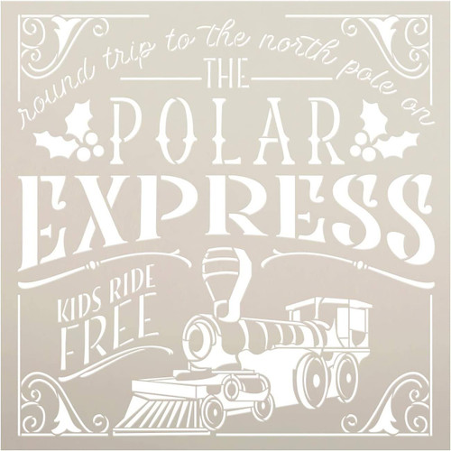 Polar Express Stencil by StudioR12 | DIY Kids Christmas Train Holly Home Decor | Craft & Paint Wood Sign | Reusable Mylar Template | Cursive Script North Pole Gift Select Size