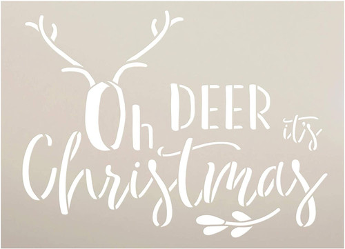 Oh Deer It's Christmas Stencil by StudioR12 | DIY Holiday Mistletoe Home Decor | Craft & Paint Wood Sign Reusable Mylar Template | Winter Antler Cursive Script Select Size