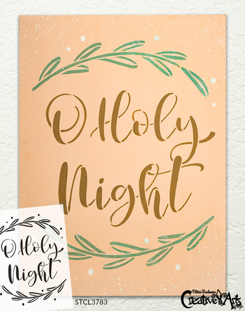O Holy Night Stencil by StudioR12 | DIY Christmas Carol Holiday Home Decor | Craft & Paint Wood Sign Reusable Mylar Template | Mistletoe Wreath Cursive Script Select Size