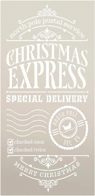 Express Christmas Delivery Stencil by StudioR12 | DIY North Pole Holiday Home Decor | Craft & Paint Wood Sign Reusable Mylar Template | Santa Claus Postal Gift Select Size