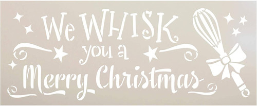 Whisk You A Merry Christmas Stencil by StudioR12 | DIY Holiday Kitchen Cooking Home Decor | Craft & Paint Wood Sign Reusable Mylar Template | Starry Ribbon Bow Select Size