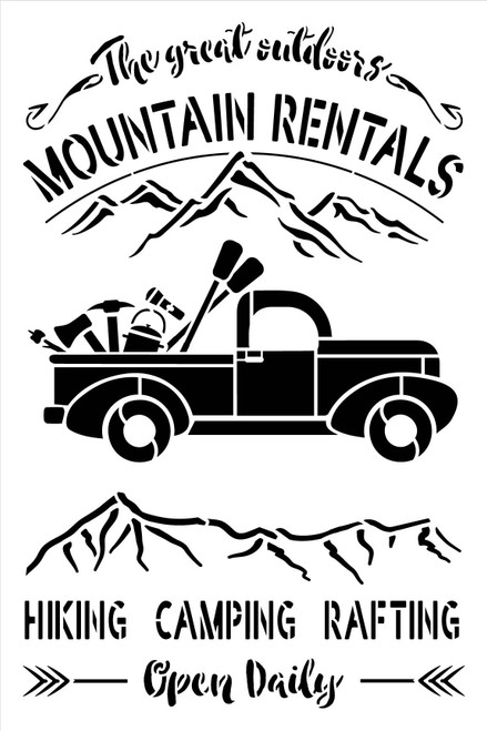 Outdoor Mountain Rentals Stencil by StudioR12 | DIY Hiking & Camping Vintage Truck Home Decor | Paint Country Wood Signs | Select Size