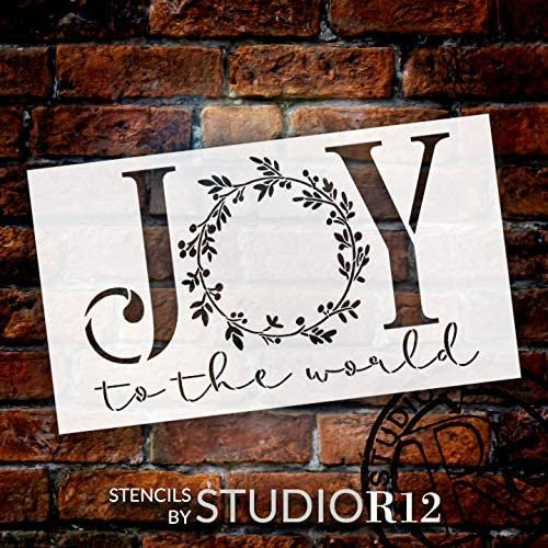 Joy to The World Stencil by StudioR12 | DIY Christmas Mistletoe Wreath Home Decor Gift | Craft & Paint Wood Sign Reusable Mylar Template | Select Size