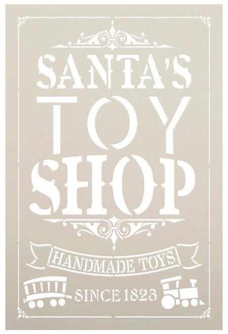 Santas Toy Shop Stencil by StudioR12 | DIY Vintage Christmas Holiday Train Home Decor | Craft & Paint Wood Sign Reusable Mylar Template | Select Size