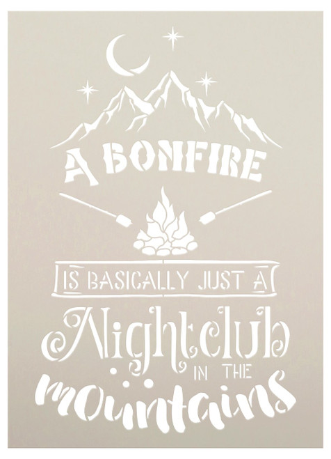 Bonfire Night Club Stencil with Mountains by StudioR12 | DIY Camping & Cabin Home Decor | Craft Adventure Wood Signs | Select Size