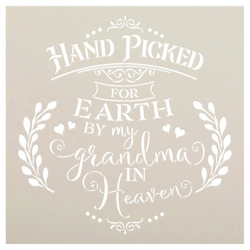 Hand Picked by My Grandma in Heaven Stencil with Hearts by StudioR12 | DIY Script Faith Nursery Decor | Paint Wood Signs | Select Size