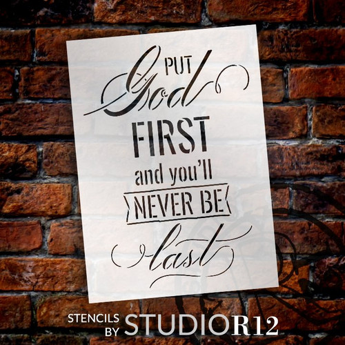 Put God First Stencil by StudioR12 | DIY Farmhouse Faith Home Decor | Craft & Paint Inspirational Rustic Wood Signs | Select Size