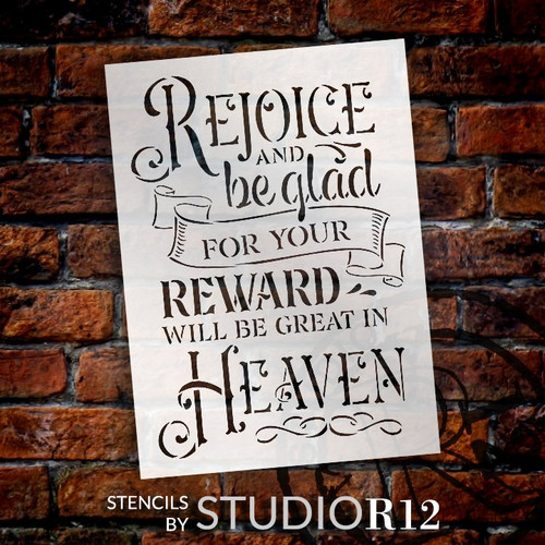 Rejoice and Be Glad Stencil by StudioR12 | DIY Faith Quote Home Decor | Craft & Paint Inspirational Wood Signs | Select Size