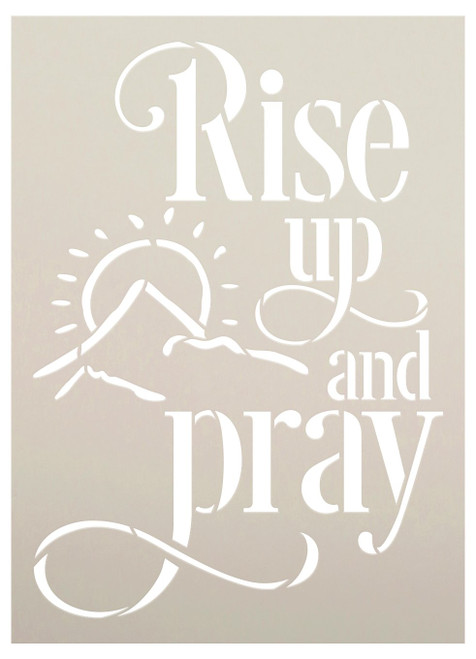 Rise Up and Pray Stencil with Mountain & Sun by StudioR12 | DIY Faith & Inspiration Home Decor | Paint Wood Signs | Select Size